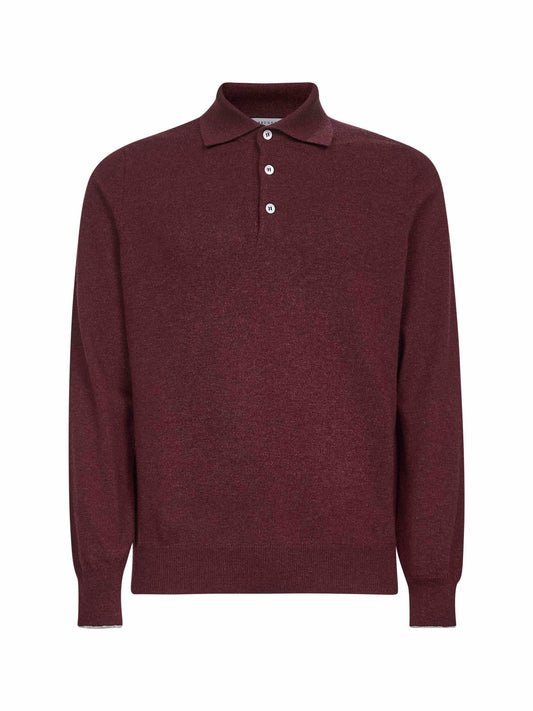 Burgundy cashmere knit polo shirt