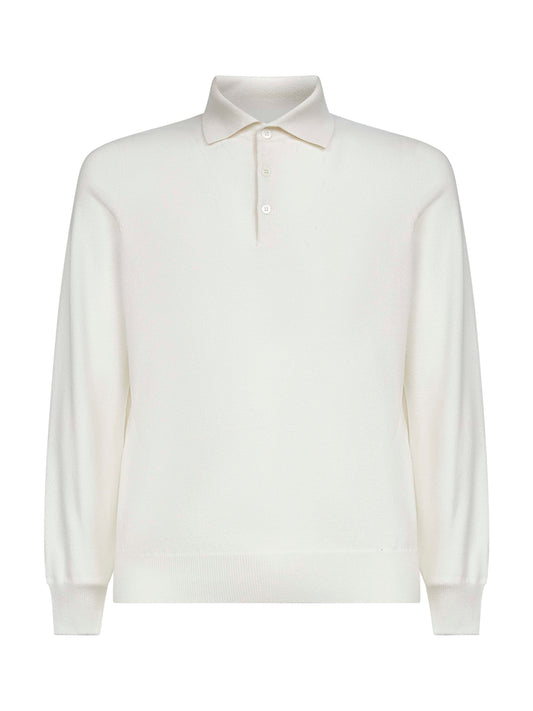 Ivory cashmere knit polo shirt