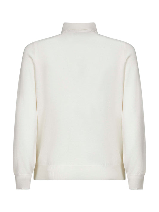 Ivory cashmere knit polo shirt