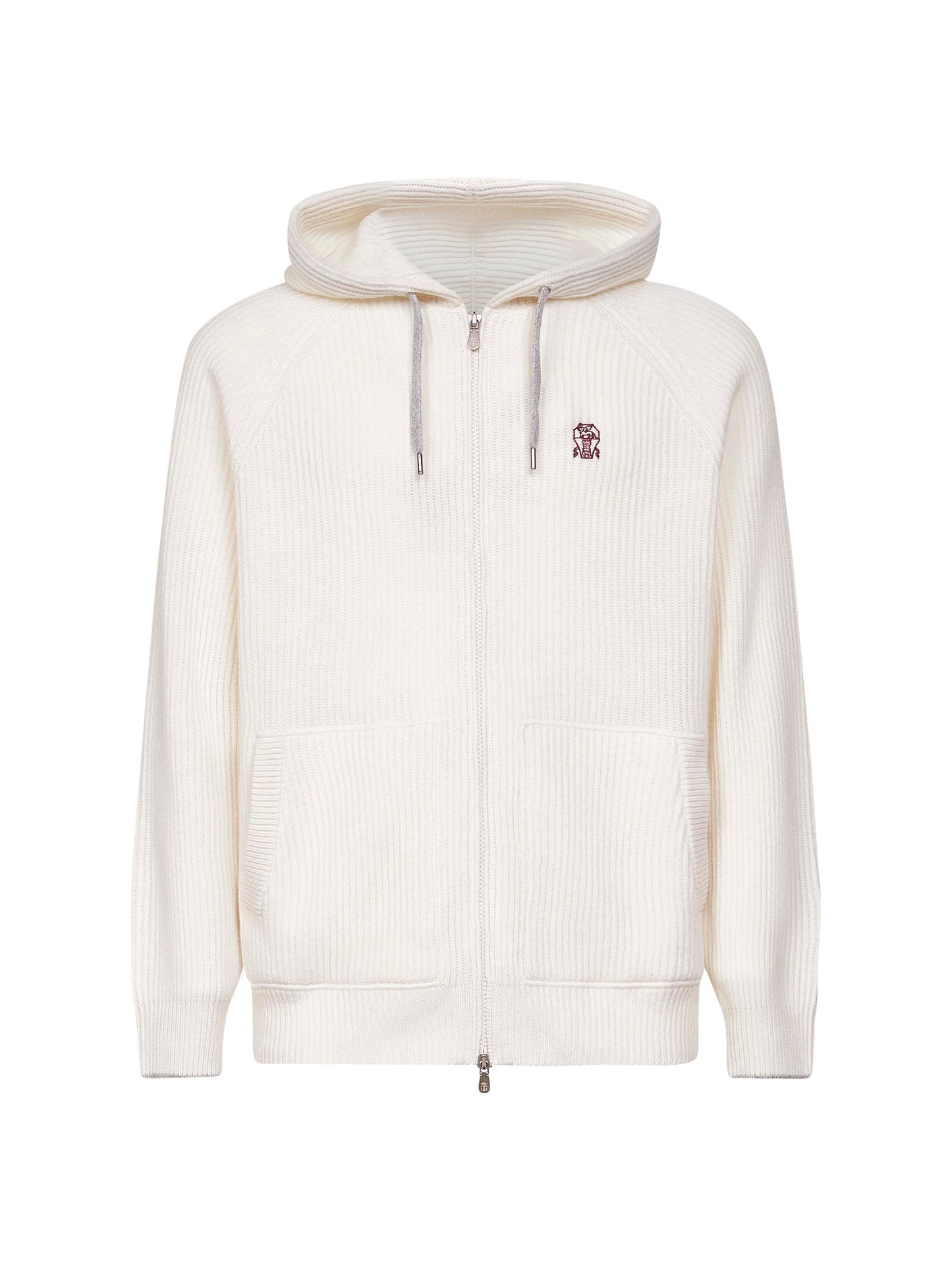 Ivory cashmere knit zip-up hoodie