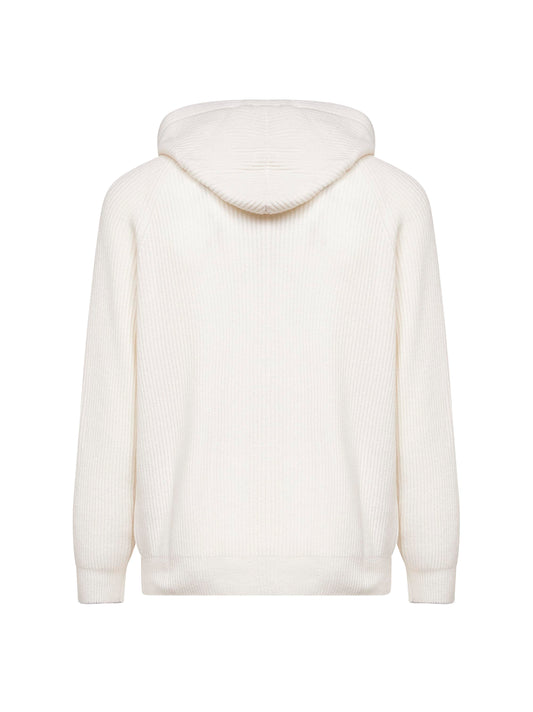 Ivory cashmere knit zip-up hoodie
