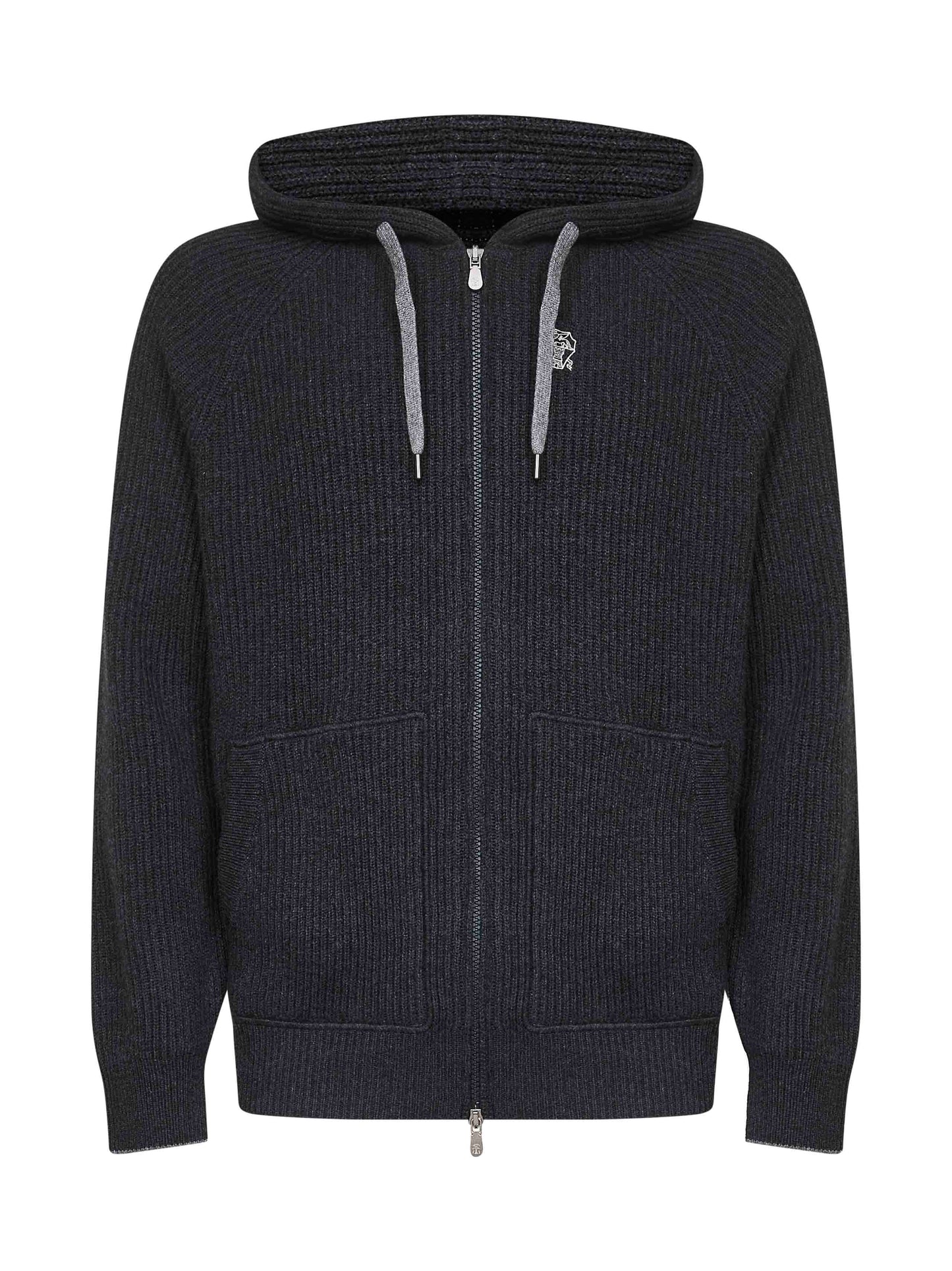 Grey cashmere knit zip-up hoodie