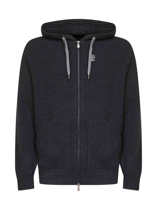 Grey cashmere knit zip-up hoodie