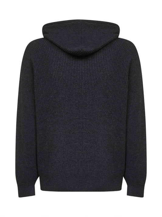 Grey cashmere knit zip-up hoodie