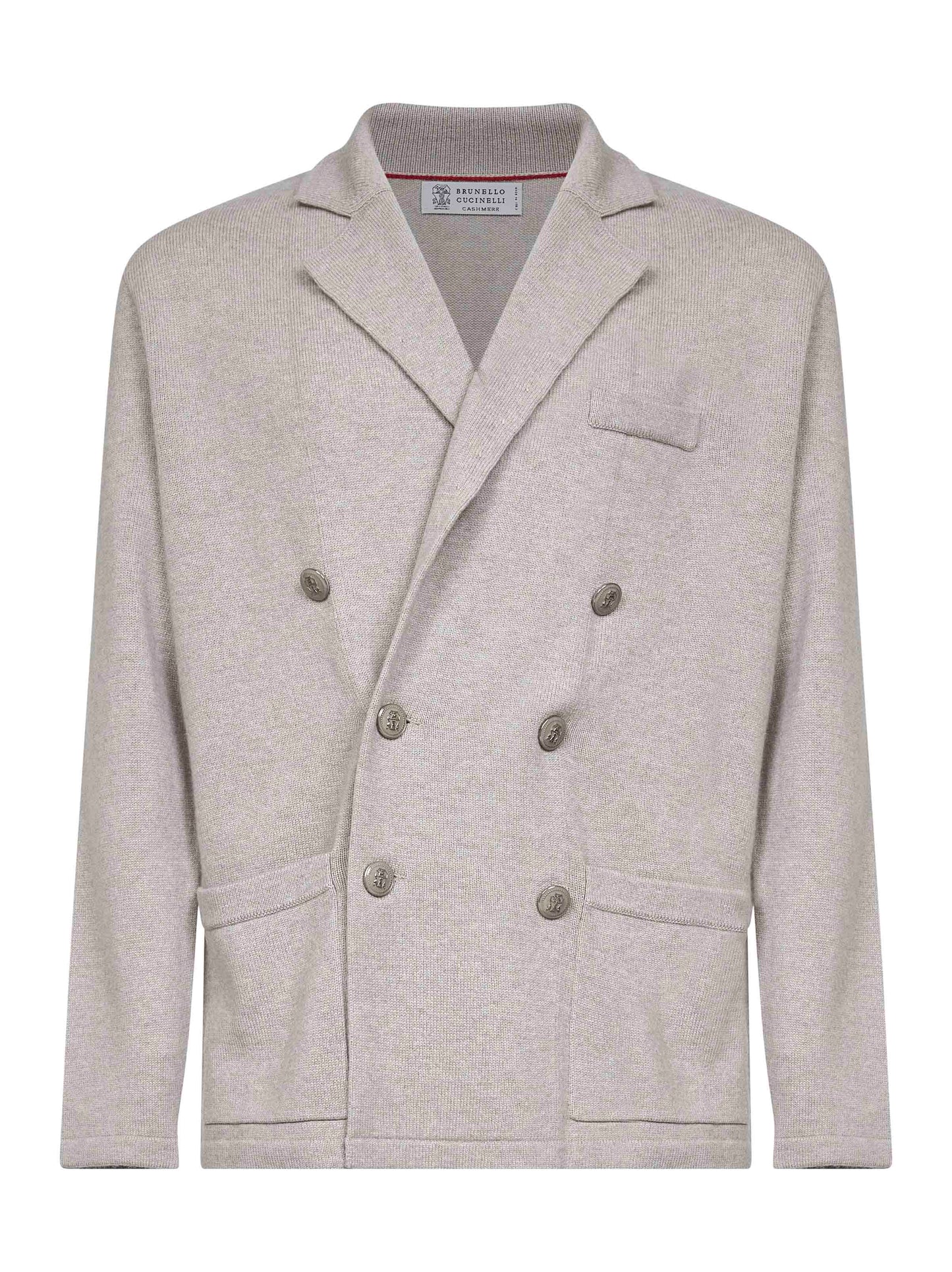 Beige cashmere knit blazer-style cardigan