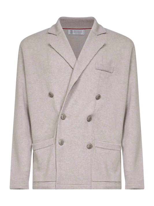 Beige cashmere knit blazer-style cardigan