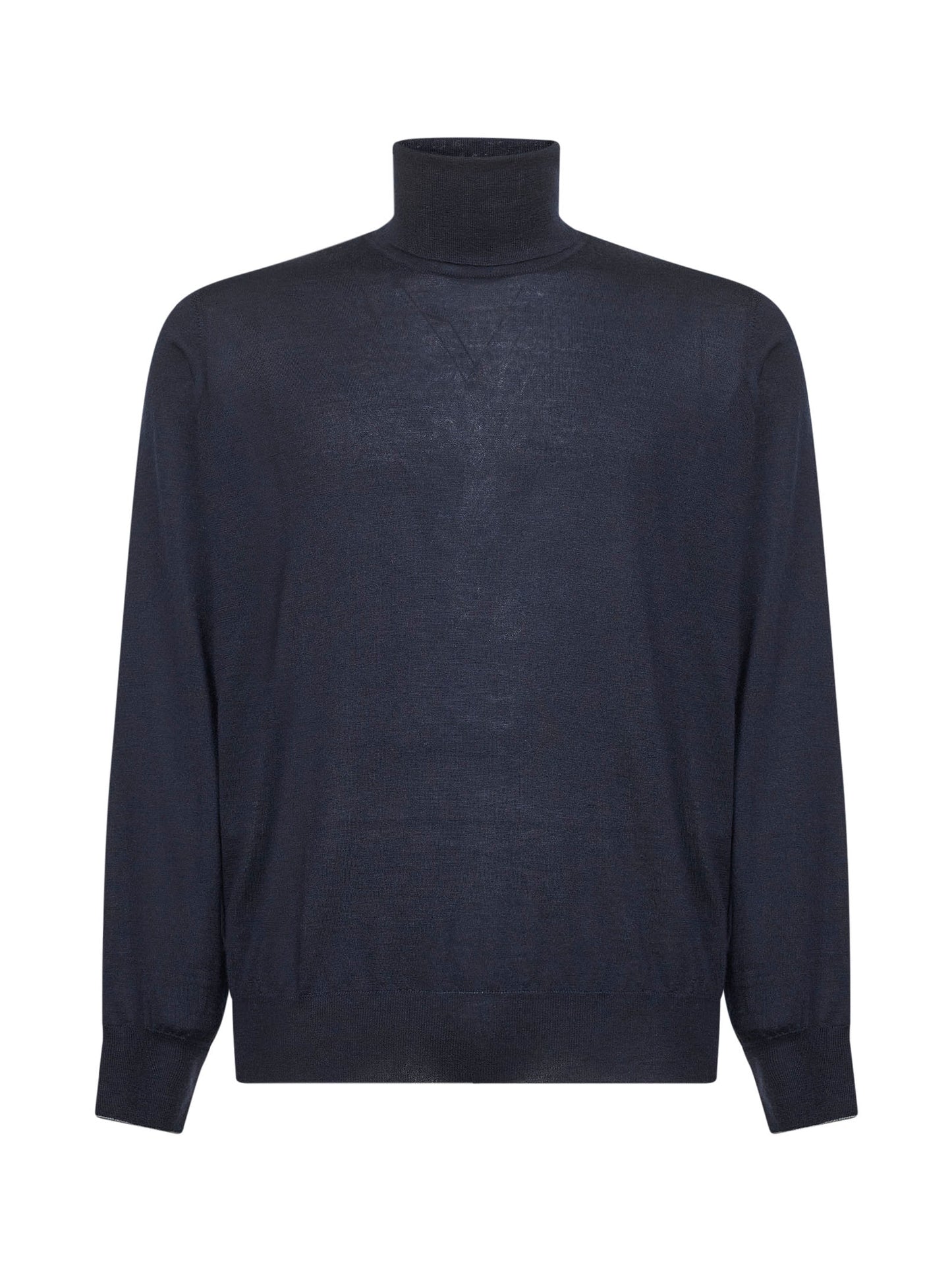 Blue cashmere and silk knit lightweight turtleneck sweater