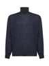 Blue cashmere and silk knit lightweight turtleneck sweater