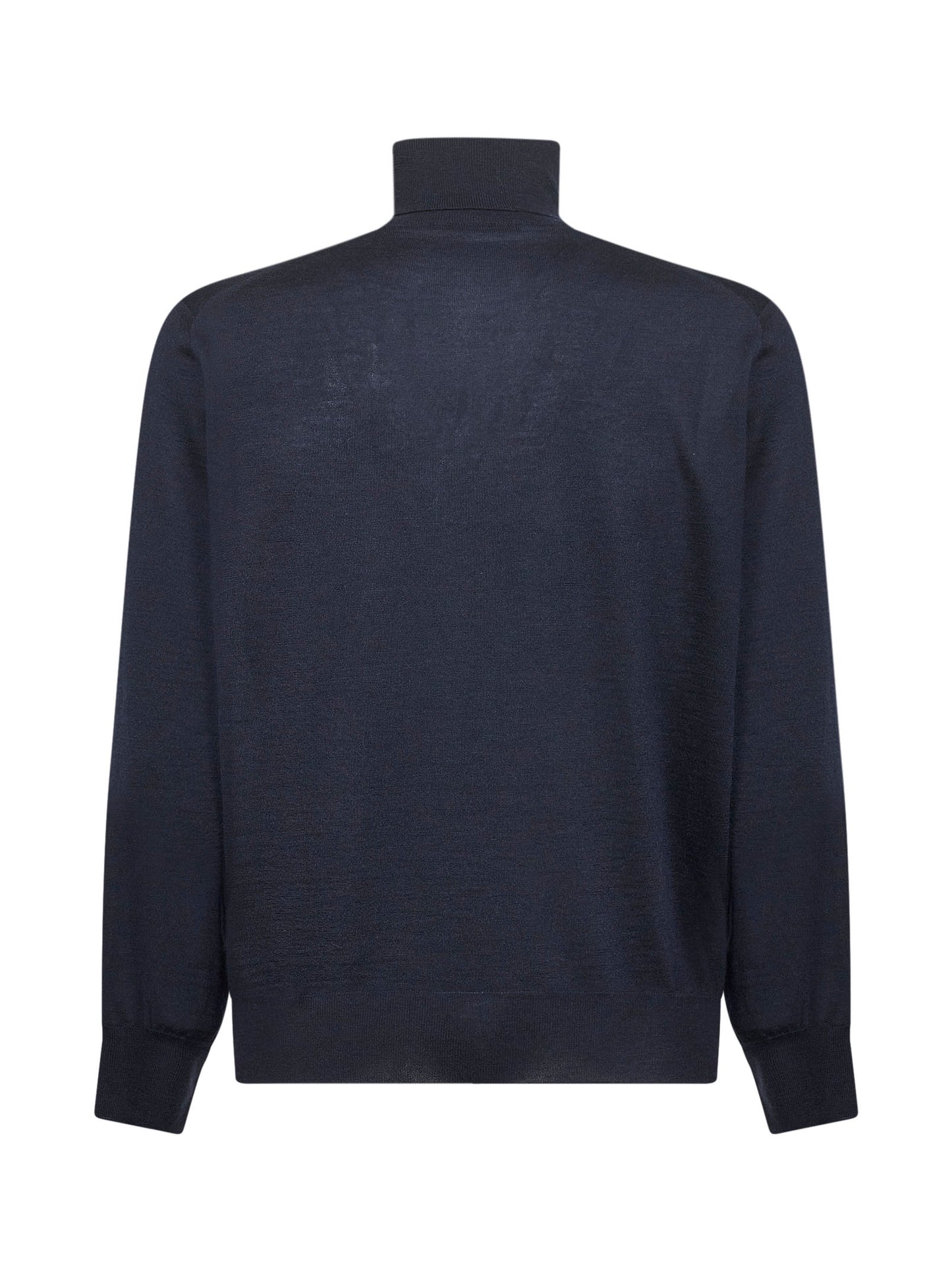Blue cashmere and silk knit lightweight turtleneck sweater