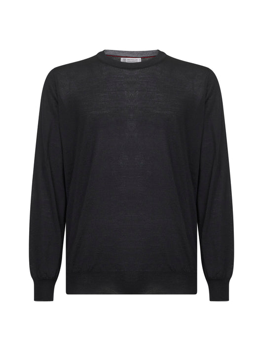 Black wool and cashmere patches crewneck sweater