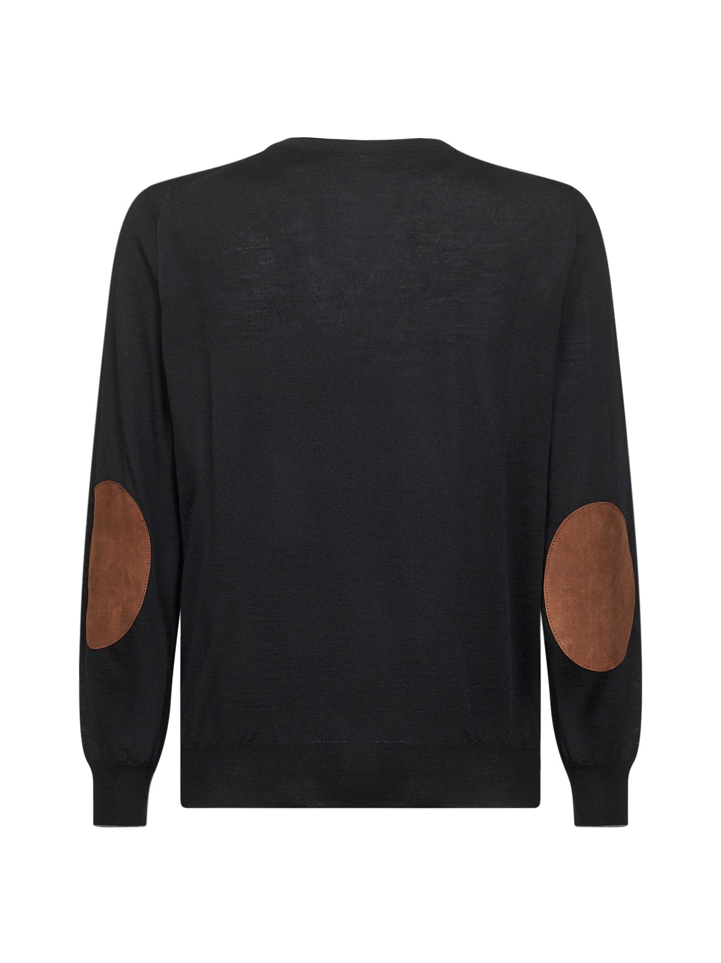 Black wool and cashmere patches crewneck sweater