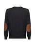 Black wool and cashmere patches crewneck sweater