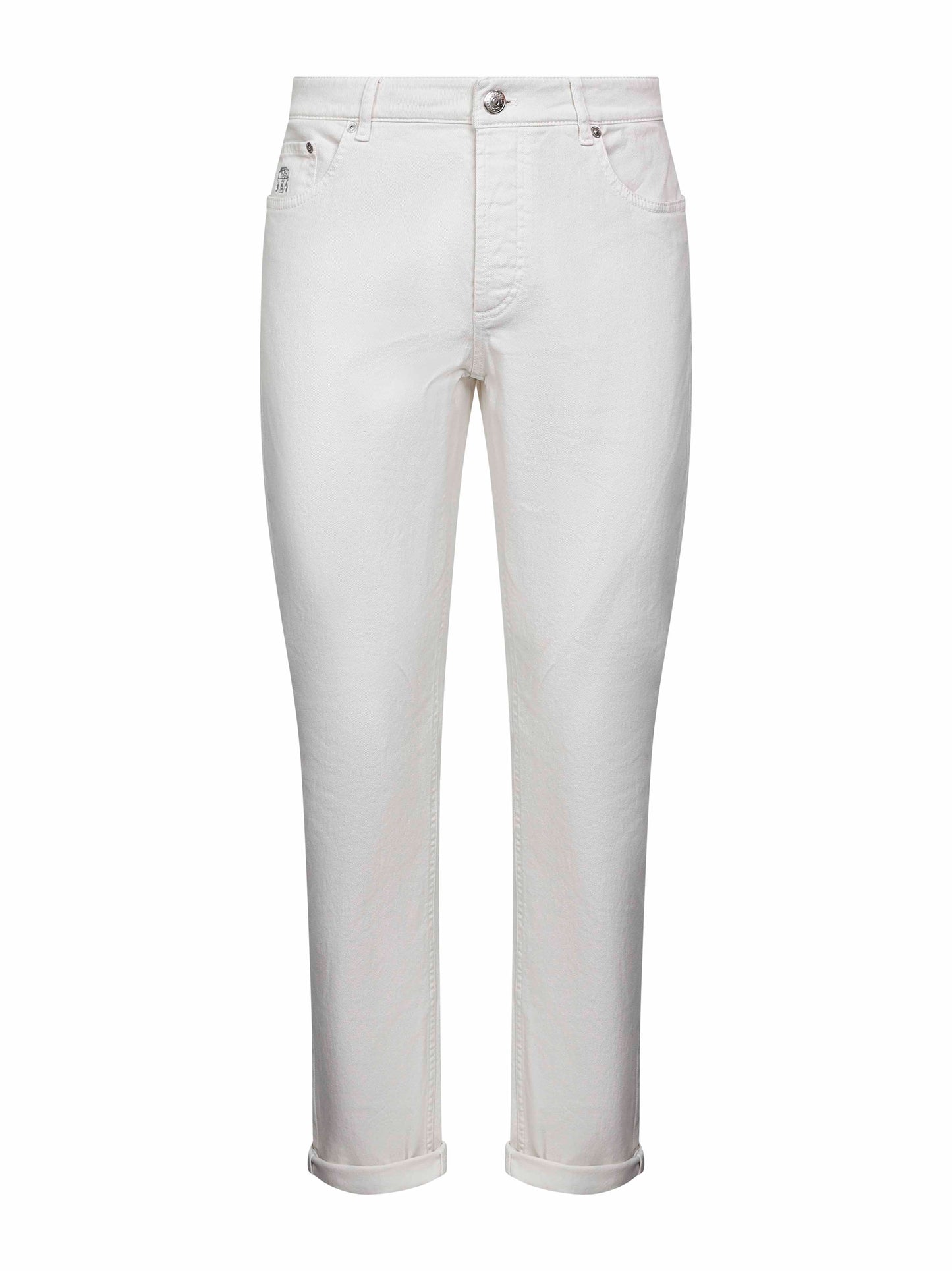 Ecru garment-dyed denim traditional fit jeans