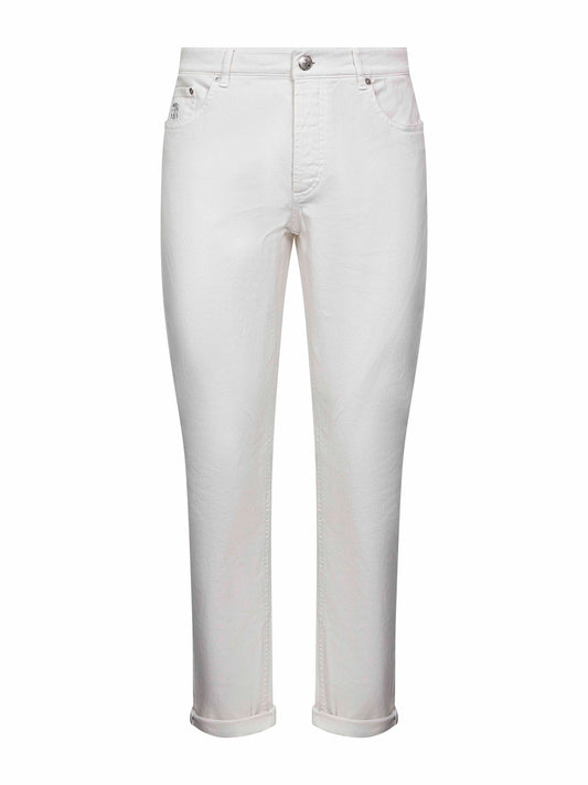 Ecru garment-dyed denim traditional fit jeans