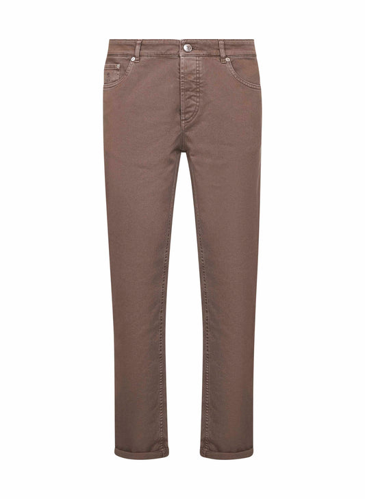 Taupe garment-dyed denim traditional fit jeans