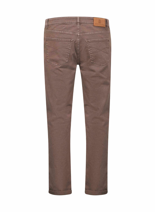 Taupe garment-dyed denim traditional fit jeans
