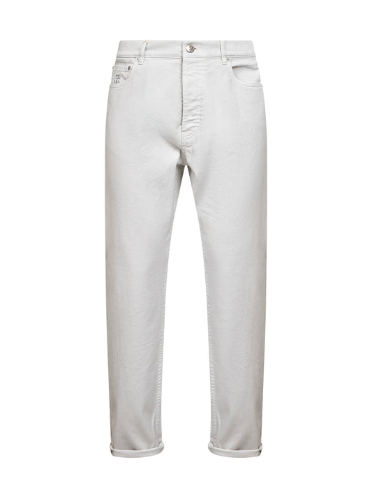 Grey garment-dyed comfort denim iconic fit trousers