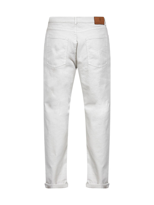 Grey garment-dyed comfort denim iconic fit trousers