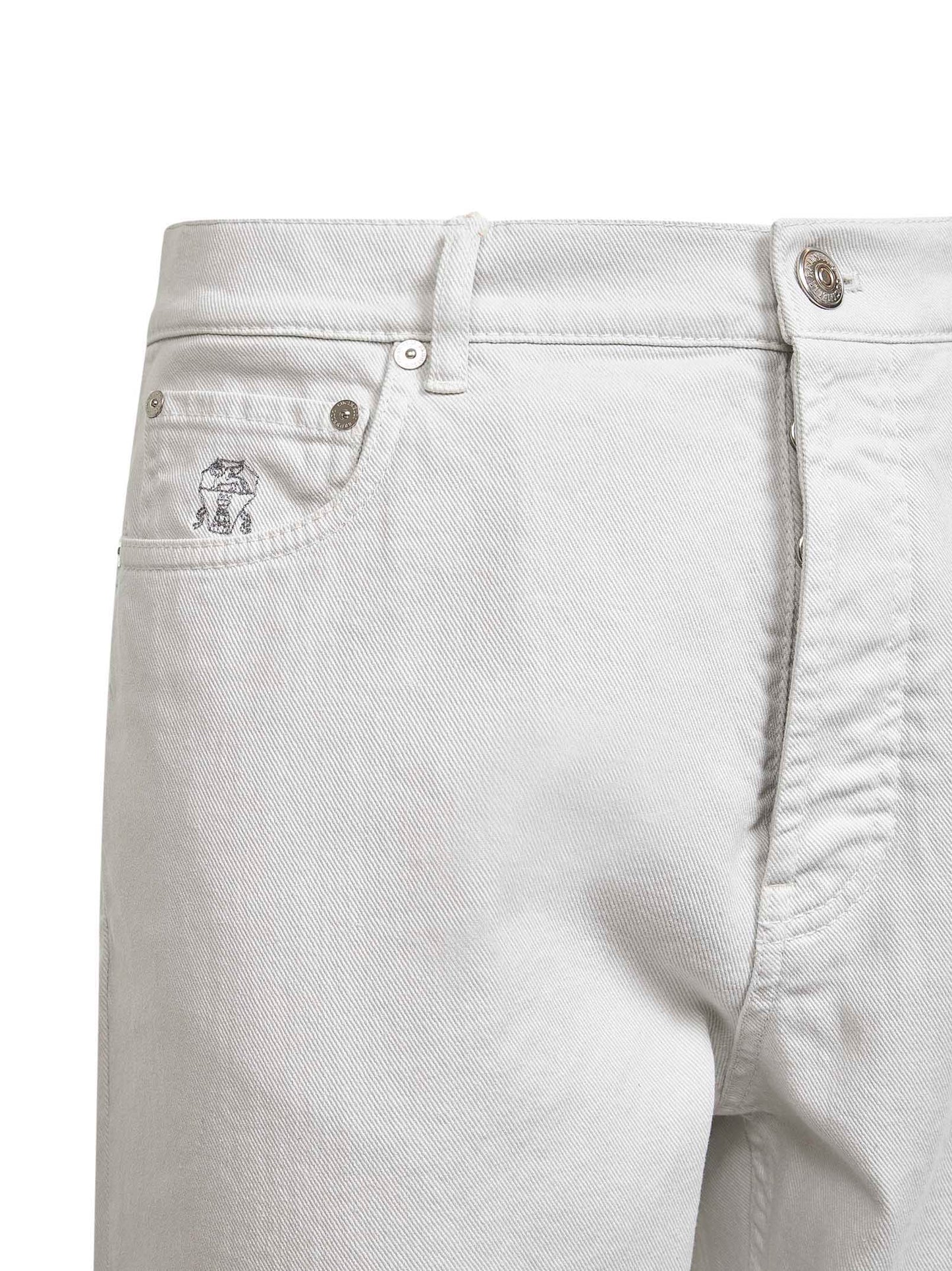 Grey garment-dyed comfort denim iconic fit trousers