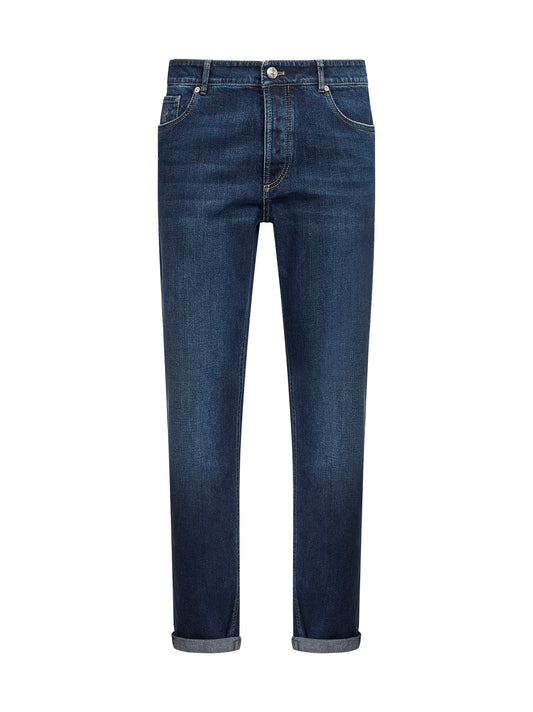 Blue comfort cotton denim traditional fit jeans