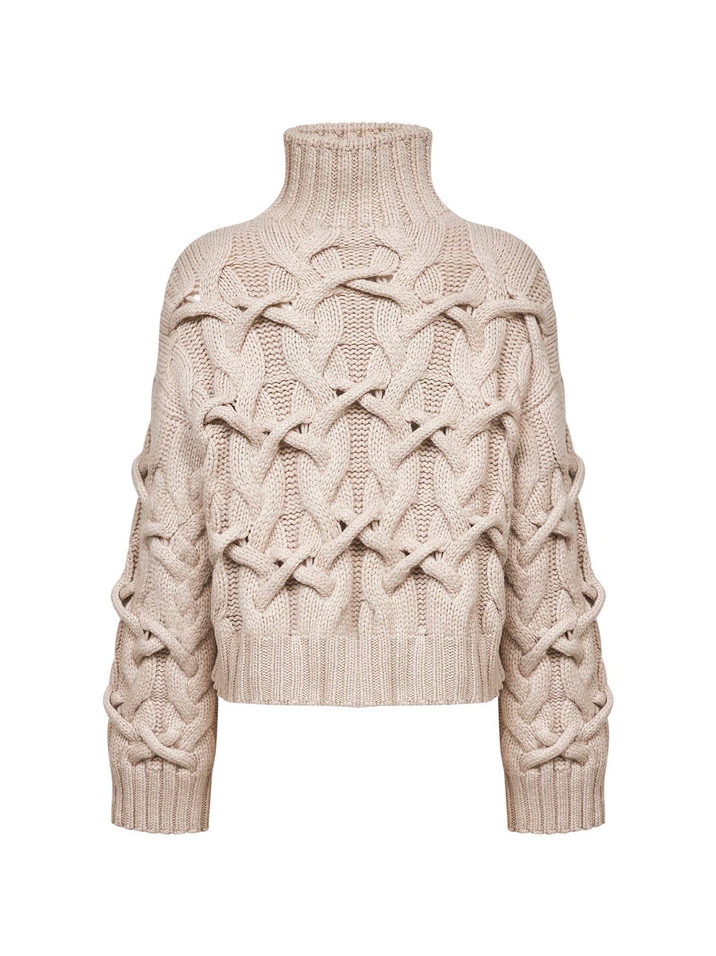 Maglia Crisscross Cable in cashmere Piuma beige<BR/>