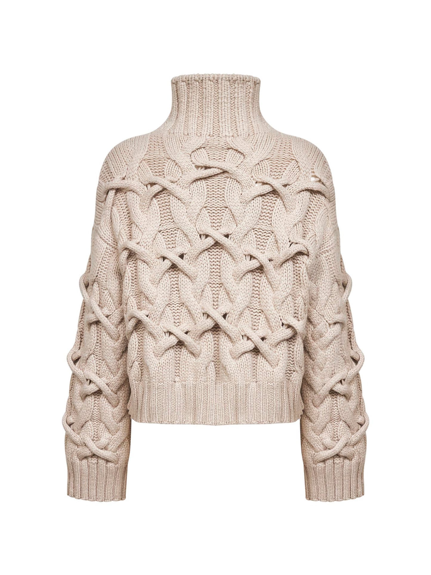 Maglia Crisscross Cable in cashmere Piuma beige<BR/>