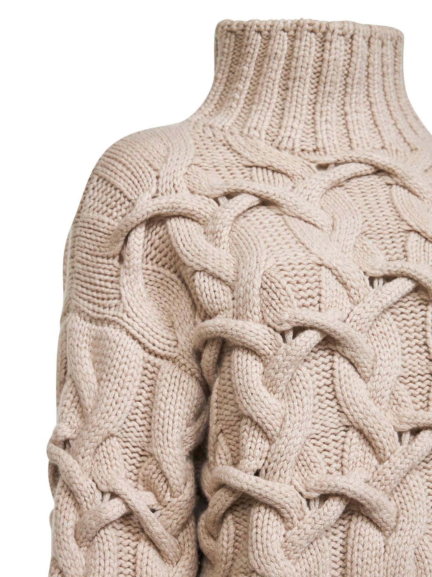 Maglia Crisscross Cable in cashmere Piuma beige<BR/>