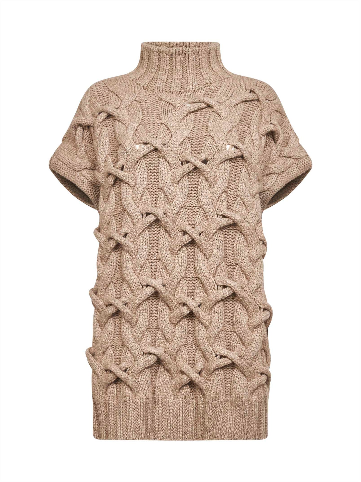 Beige cashmere Feather Crisscross Cable sweater