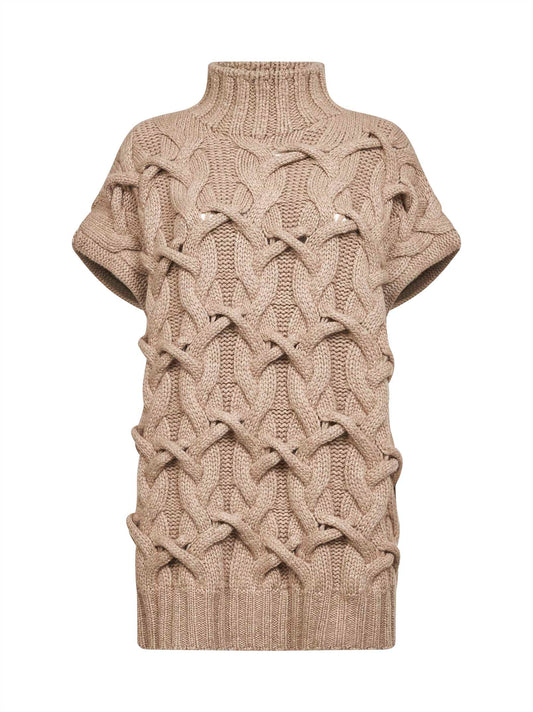 Beige cashmere Feather Crisscross Cable sweater