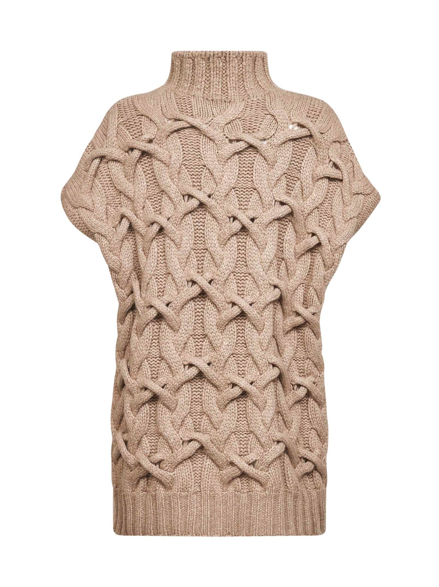 Beige cashmere Feather Crisscross Cable sweater