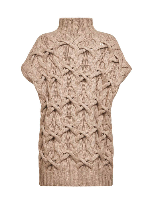 Beige cashmere Feather Crisscross Cable sweater