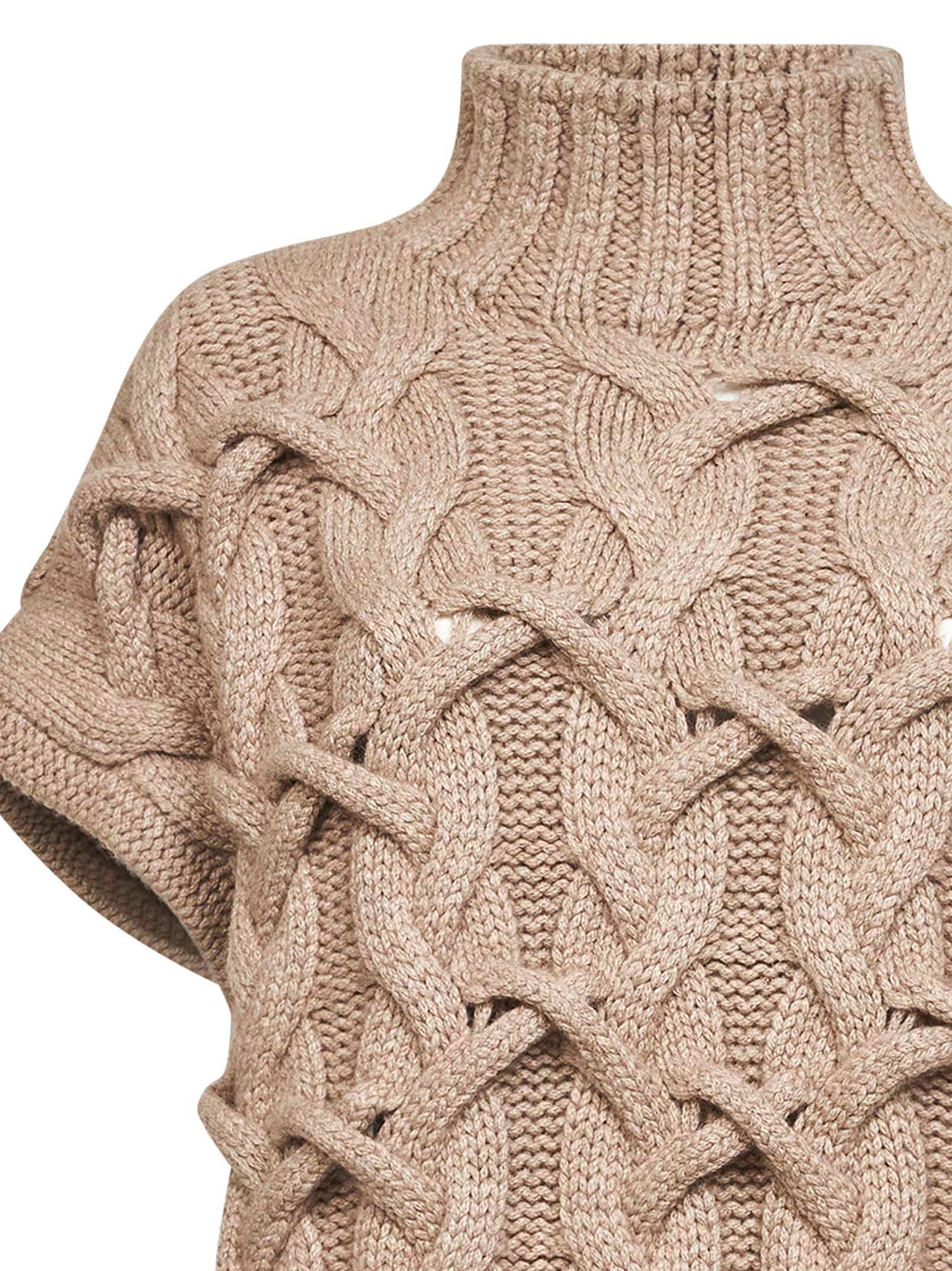 Beige cashmere Feather Crisscross Cable sweater