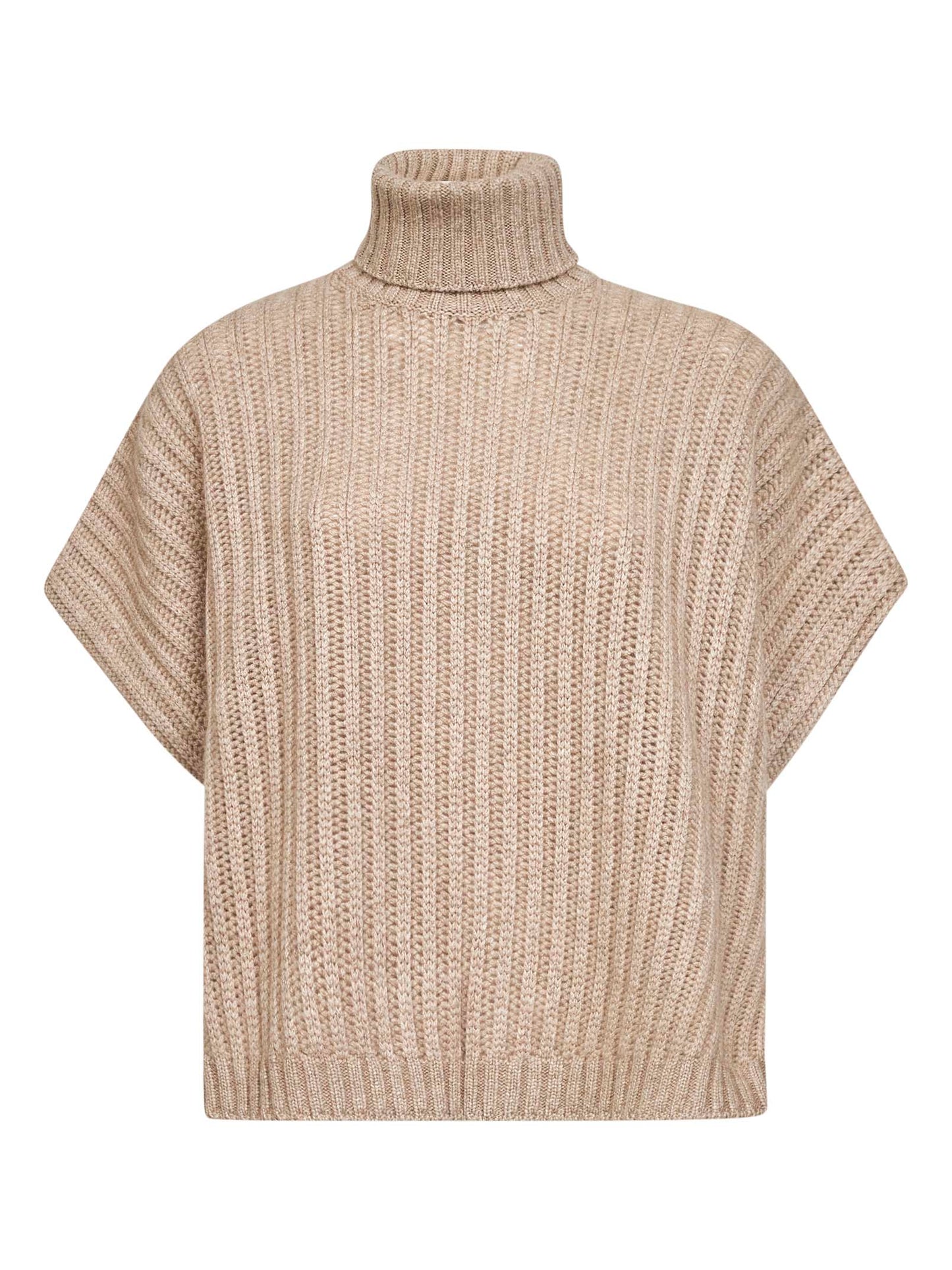 Beige openwork rib cashmere Feather turtleneck sweater