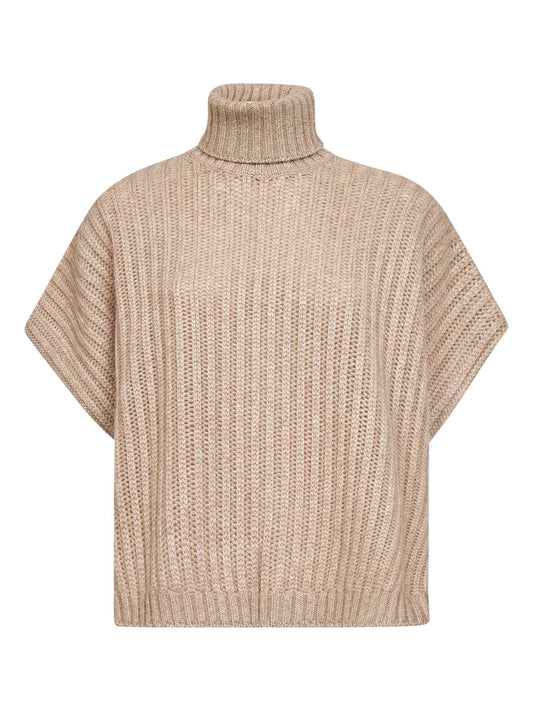 Beige openwork rib cashmere Feather turtleneck sweater