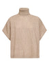 Beige openwork rib cashmere Feather turtleneck sweater
