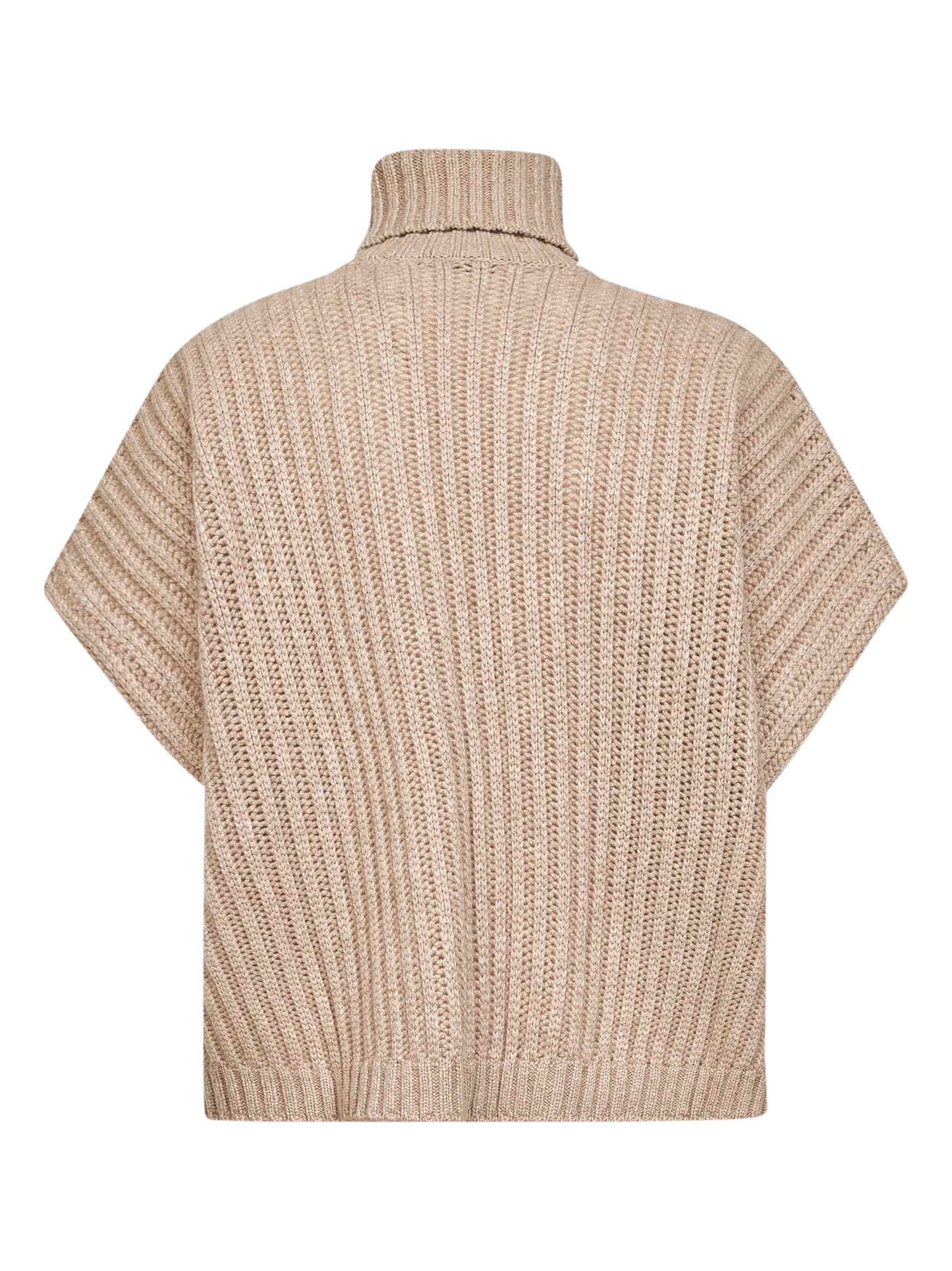 Beige openwork rib cashmere Feather turtleneck sweater