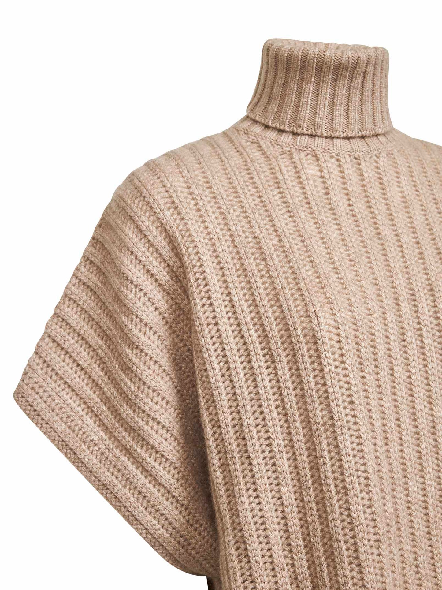 Beige openwork rib cashmere Feather turtleneck sweater