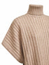 Beige openwork rib cashmere Feather turtleneck sweater