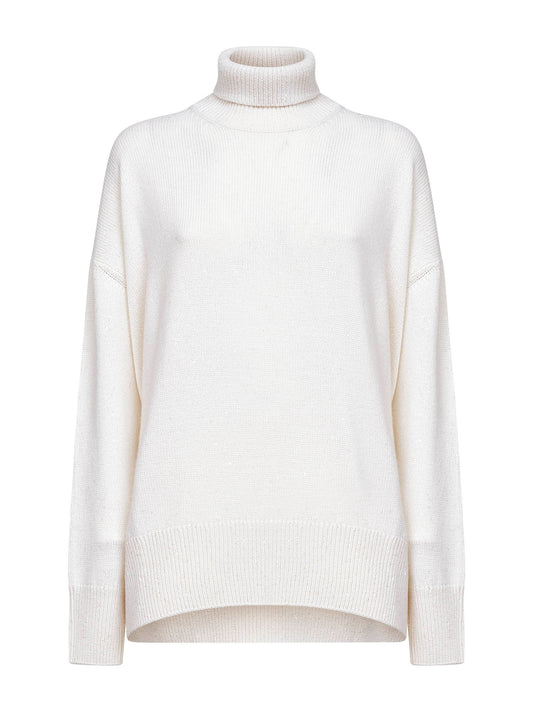 Ivory Diamante cashmere and silk turtleneck sweater