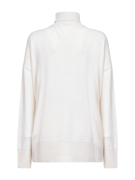 Ivory Diamante cashmere and silk turtleneck sweater