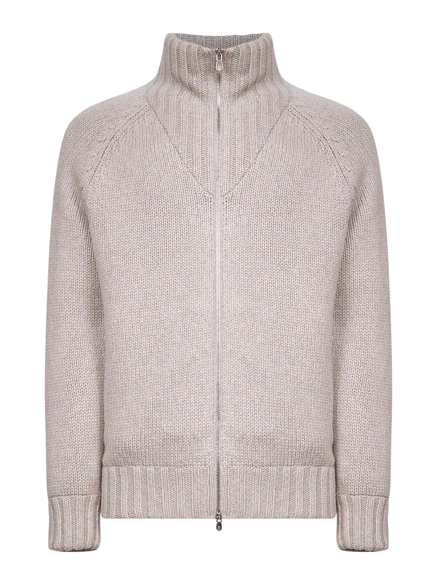 Beige cashmere knit padded jacket