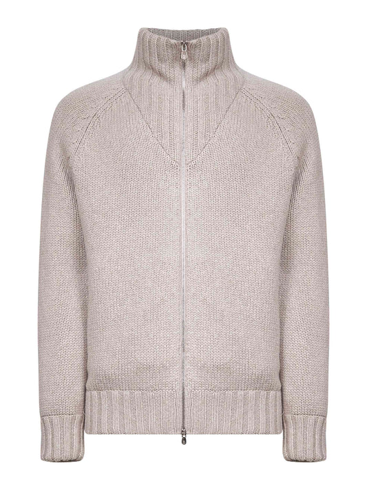 Beige cashmere knit padded jacket