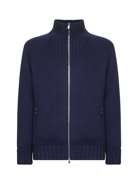 Blue cashmere knit padded jacket