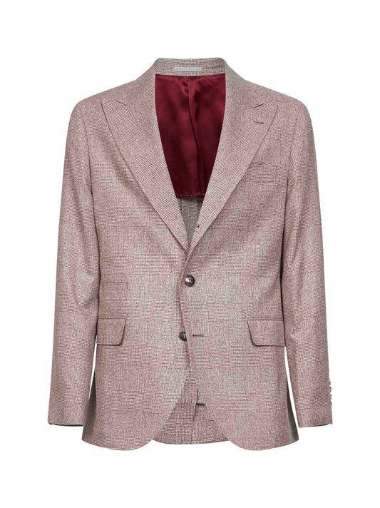 Beige Prince of Wales flannel deconstructed blazer