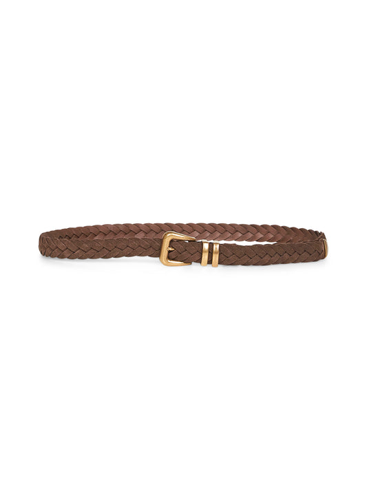 Brown woven reversed calfskin belt