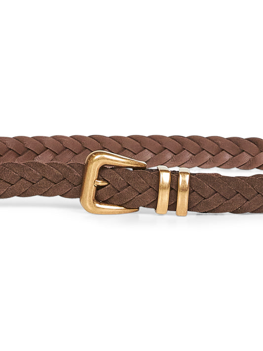 Brown woven reversed calfskin belt