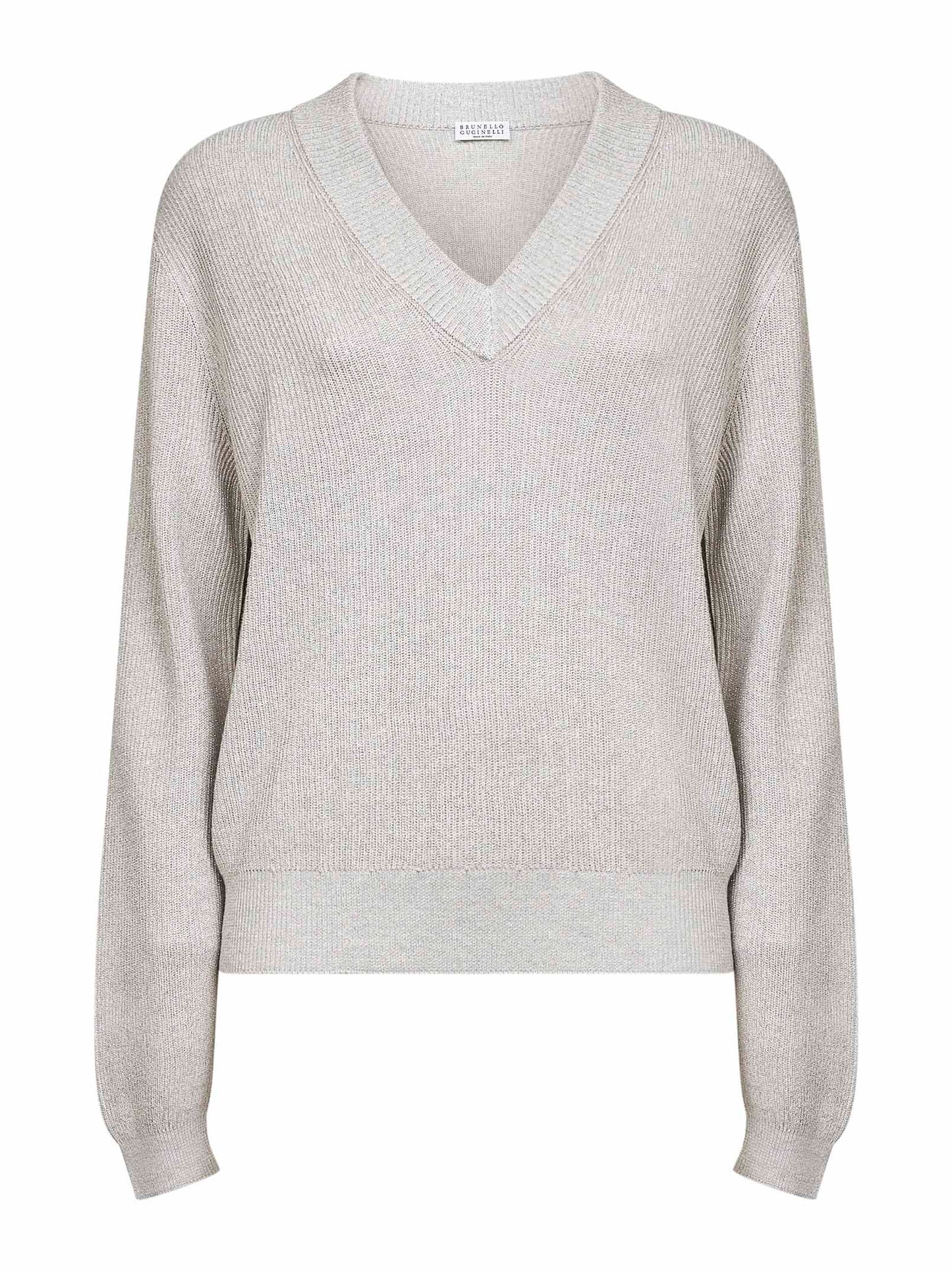 Grey Sparkling cotton blend knit V-neck sweater