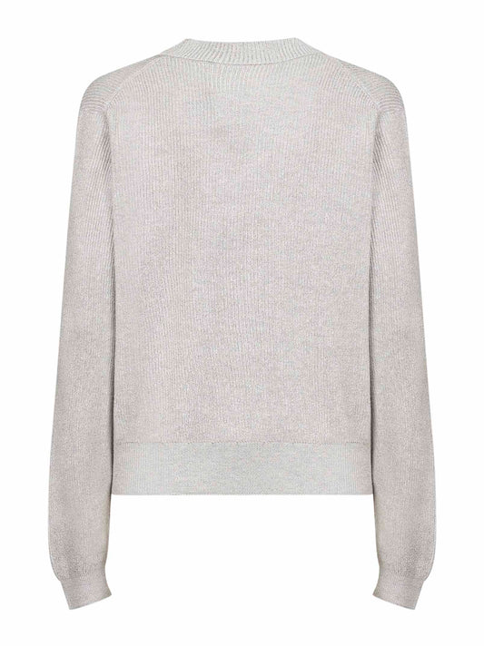 Grey Sparkling cotton blend knit V-neck sweater