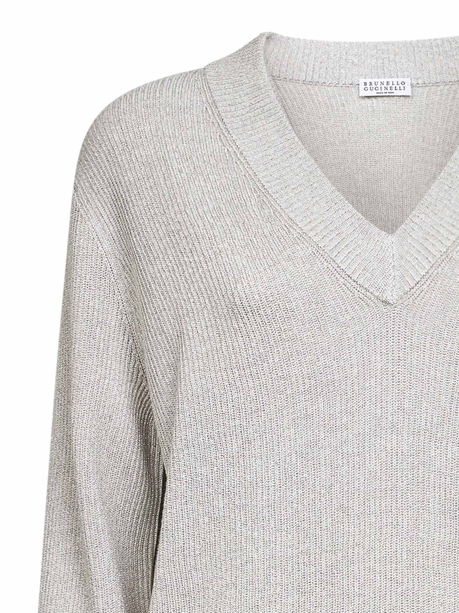 Grey Sparkling cotton blend knit V-neck sweater – Daniello.com