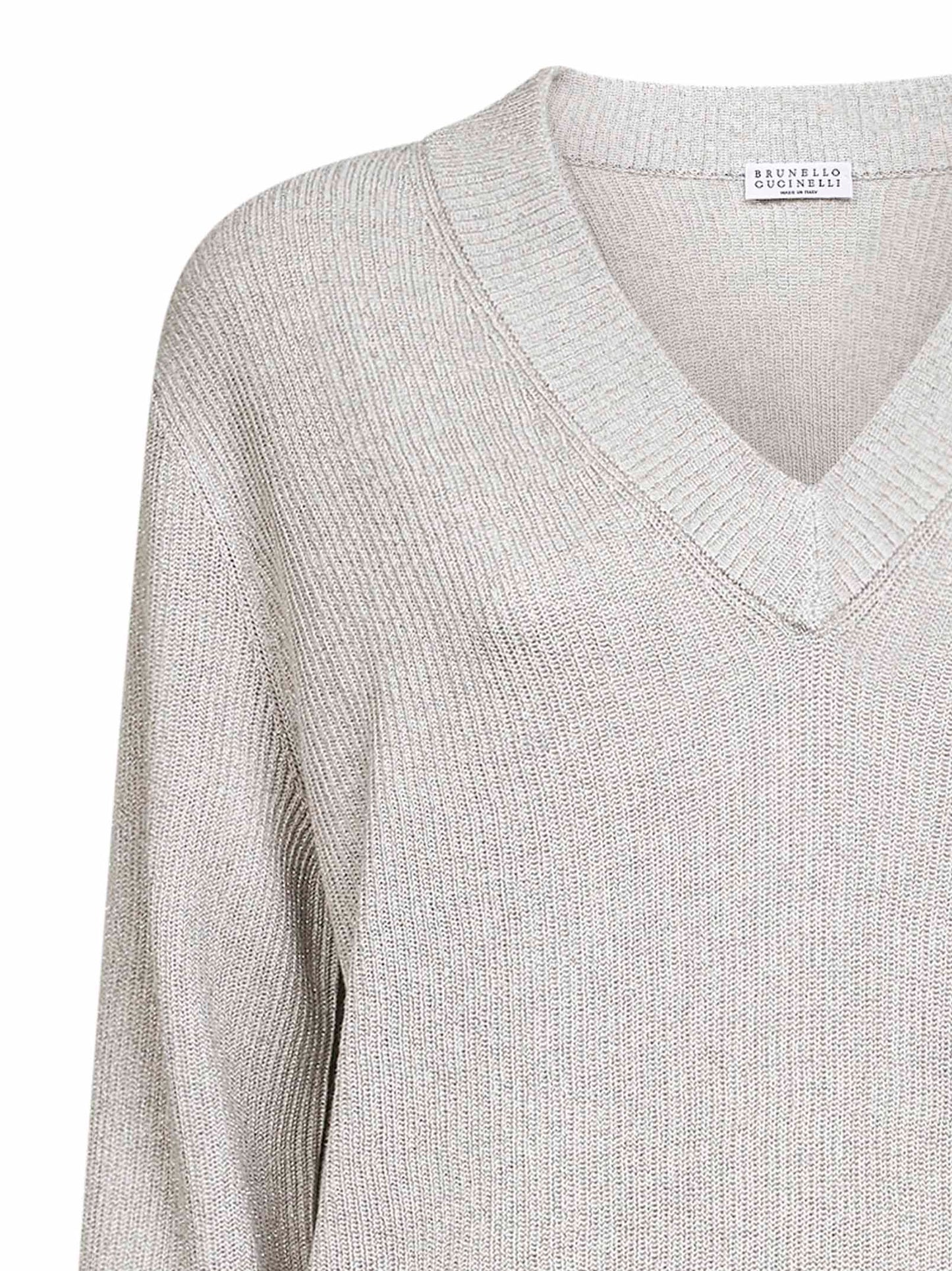 Grey Sparkling cotton blend knit V-neck sweater
